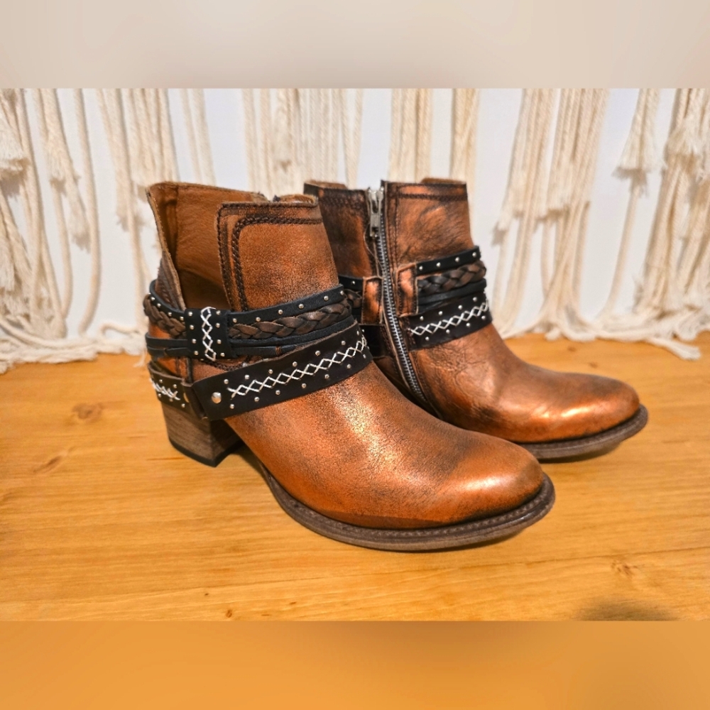 Freebird Sabelle Ankle Boots- Copper Ankle Boots with Black Accents